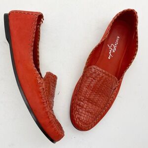 Ann Taylor Studio Woven Leather Whipstitch Loafers Flat Moccasins Women 8.5M Red